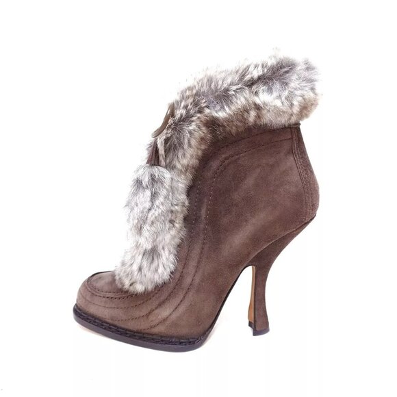 DIOR/ChristianDior - Dark Brown Light gray Suede Fur Women's Boots 193-011425 - Picture 1 of 6